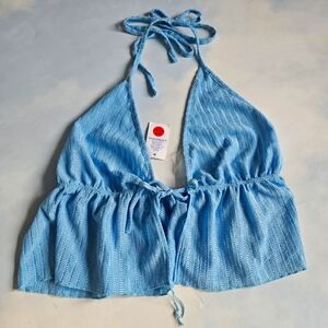 Blue Cropped Halter Top Sexy Cutout Cropped Baby Blue Tank Top